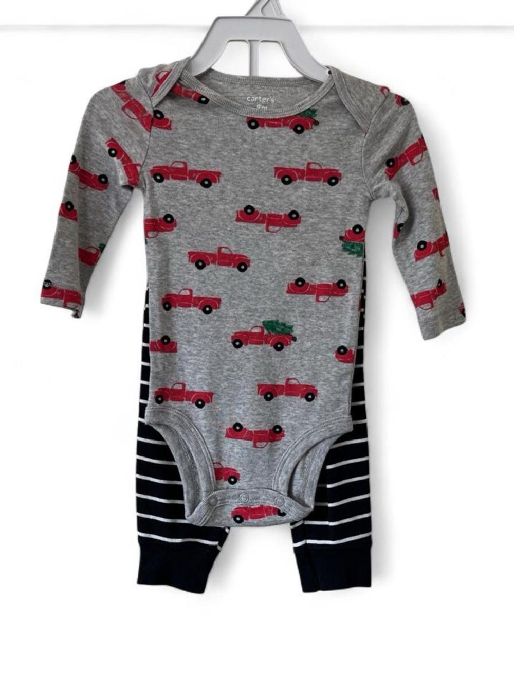 9M Boy Carter’s 2 Piece Set Christmas Tree Truck Applique Striped Holiday Outfit